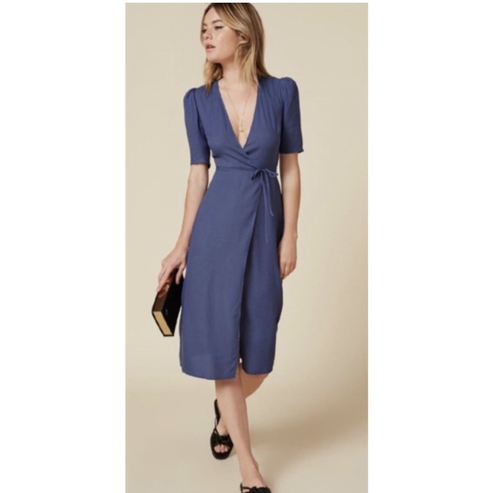REFORMATION Blue Short Sleeve Wrap Dress Size Small